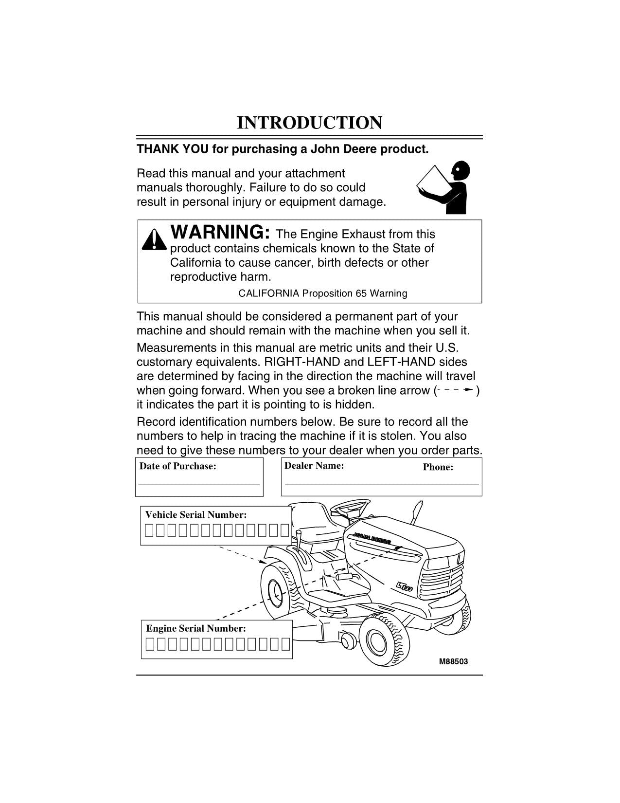 JOHN DEERE LT133 LT155 LT166 TRAKTOR-BETRIEBSHANDBUCH 010001-045000