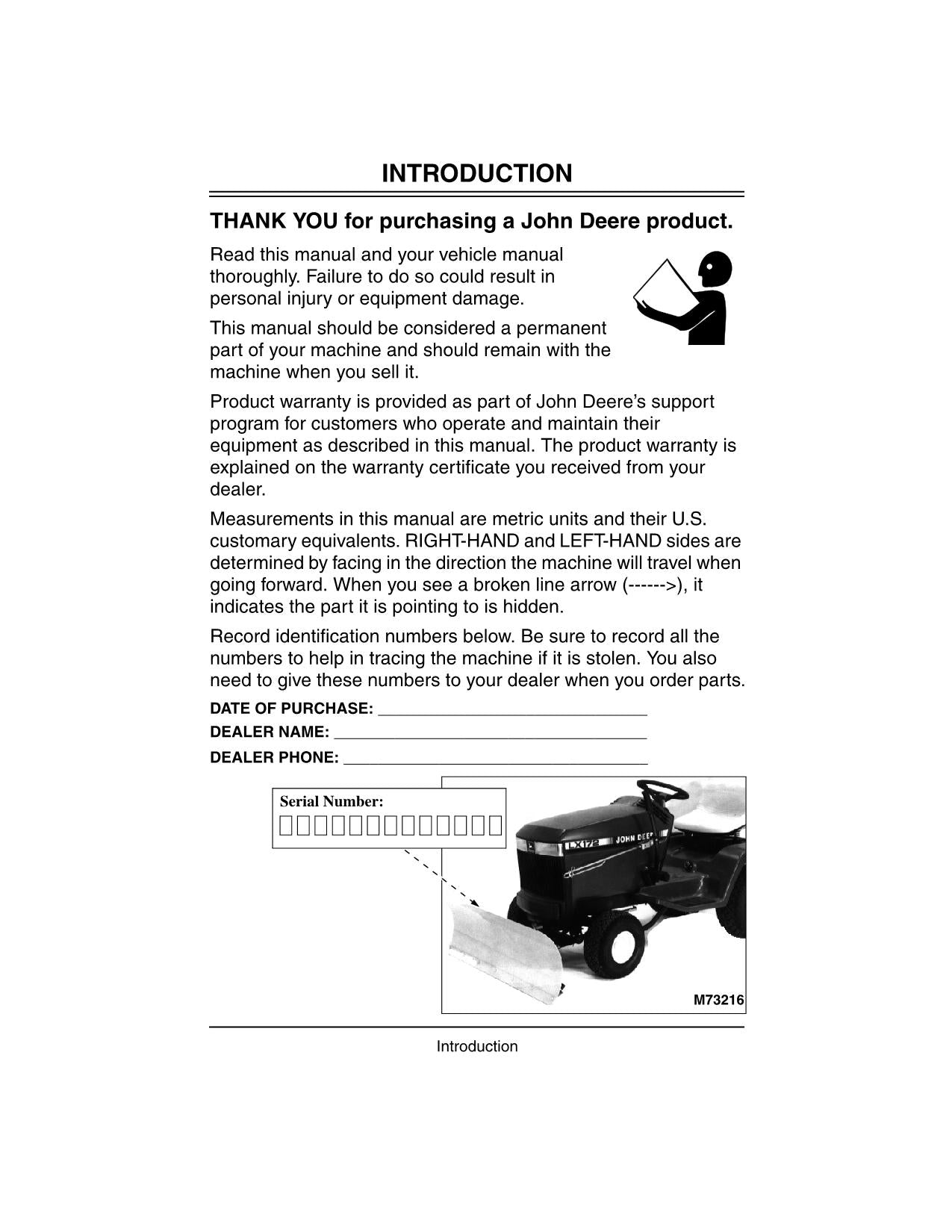 JOHN DEERE 111H 42 INCH 112H LX173 LX176 LX178  TRACTOR OPERATORS MANUAL