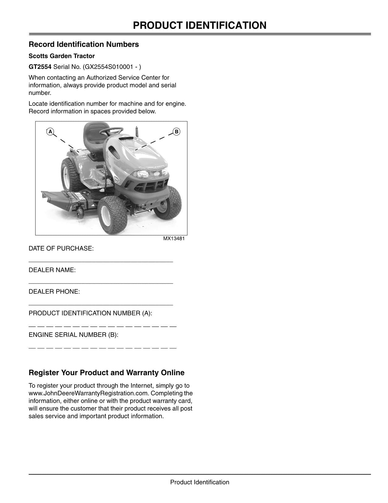 JOHN DEERE SCOTTS GT2554 TRACTOR OPERATORS MANUAL