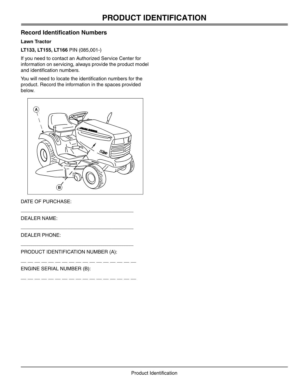 MANUEL D'UTILISATION DU TRACTEUR JOHN DEERE LT133 LT155 LT166 085001-125000