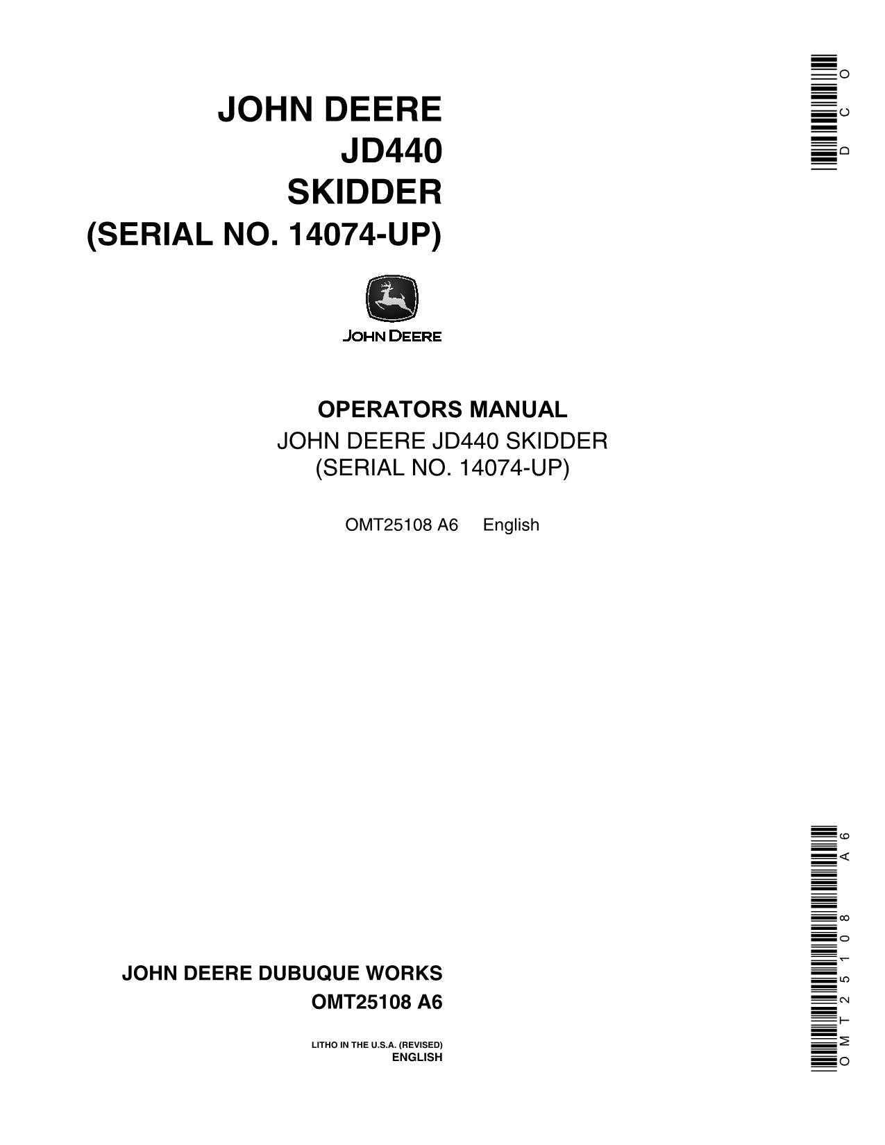 JOHN DEERE 440 SKIDDER OPERATORS MANUAL #1