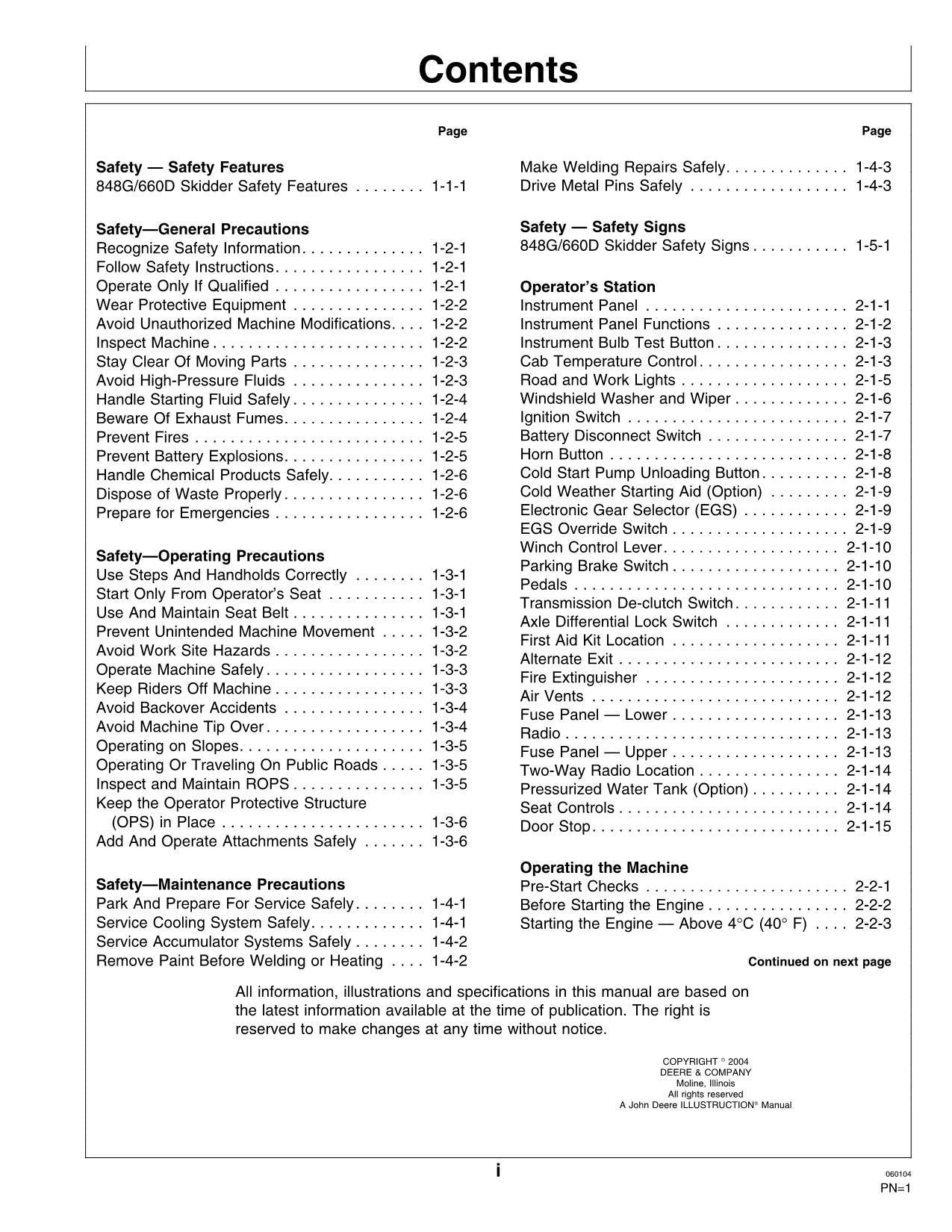 JOHN DEERE 848G 660D SKIDDER OPERATORS MANUAL