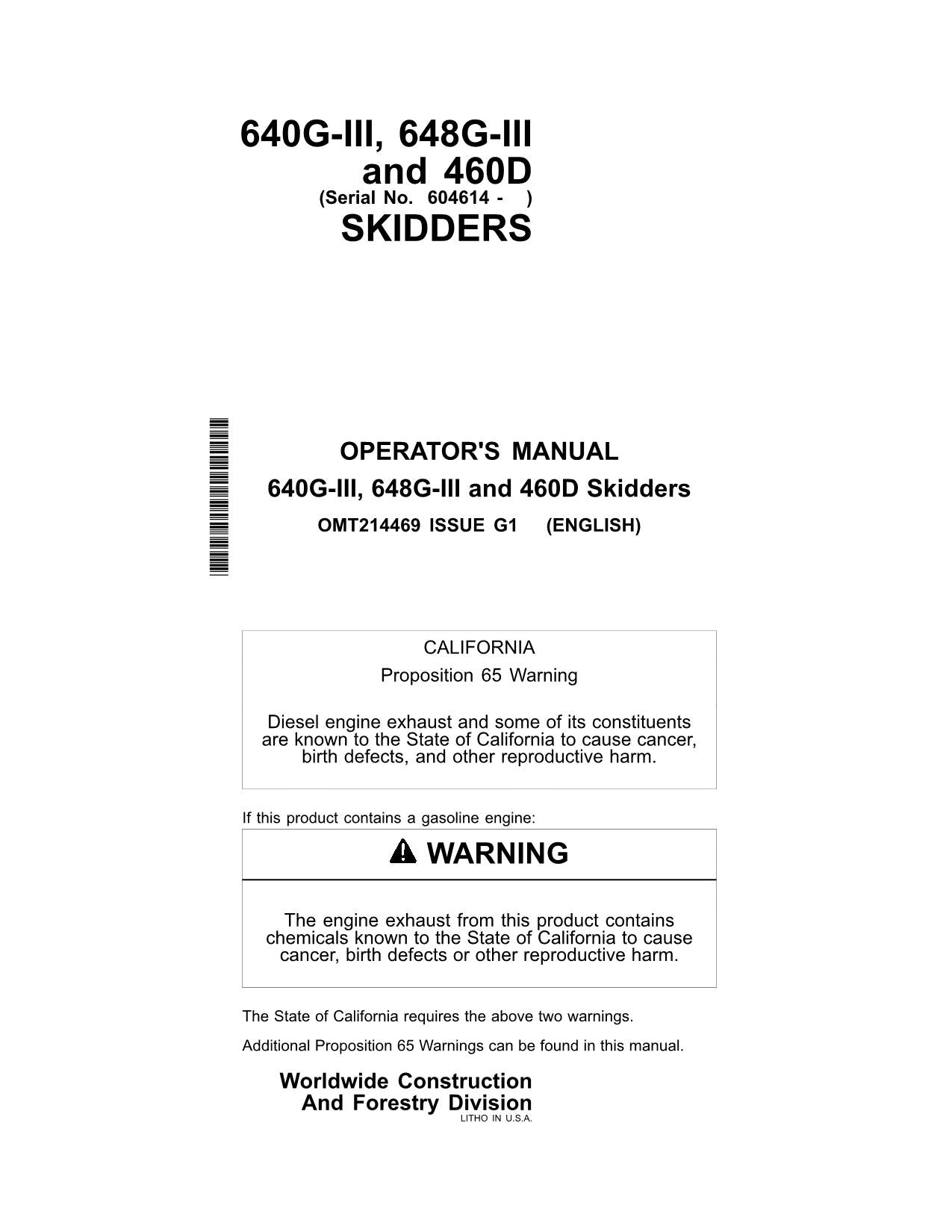 MANUEL D'UTILISATION DU DÉBUSQUEUR JOHN DEERE 640GIII 648GIII 460D