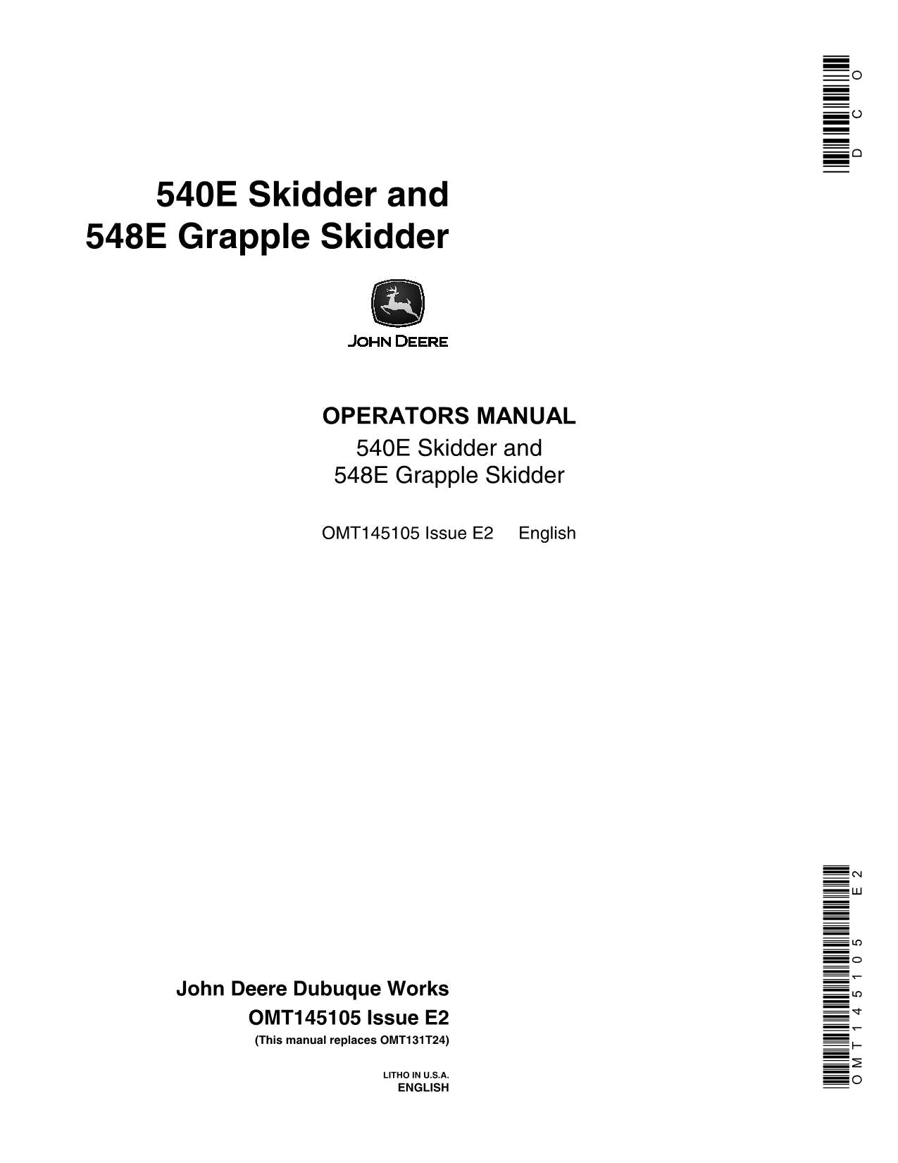 JOHN DEERE 540E 548E SKIDDER  OPERATORS MANUAL #1