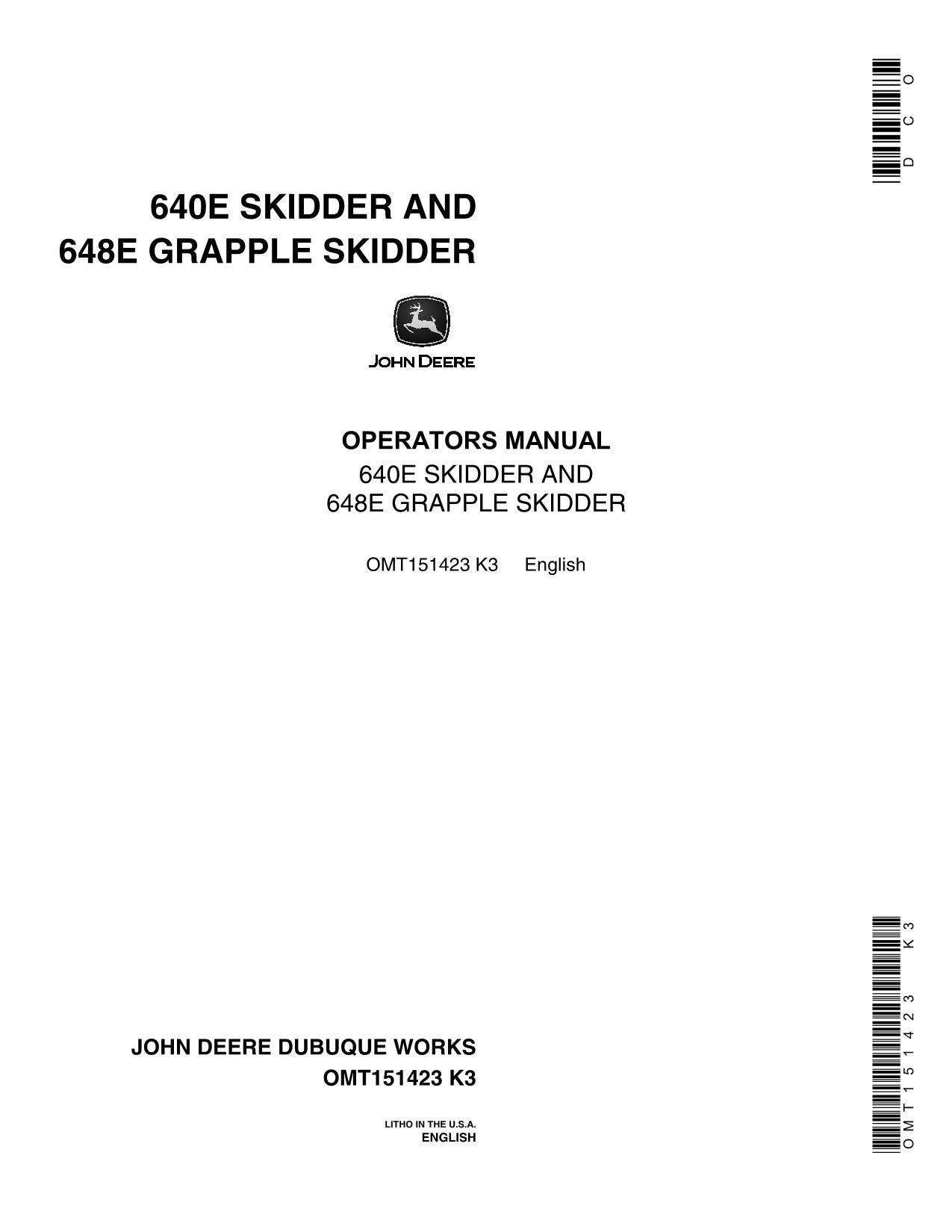 MANUEL D'UTILISATION DU DÉBUSQUEUR JOHN DEERE 640E 648E