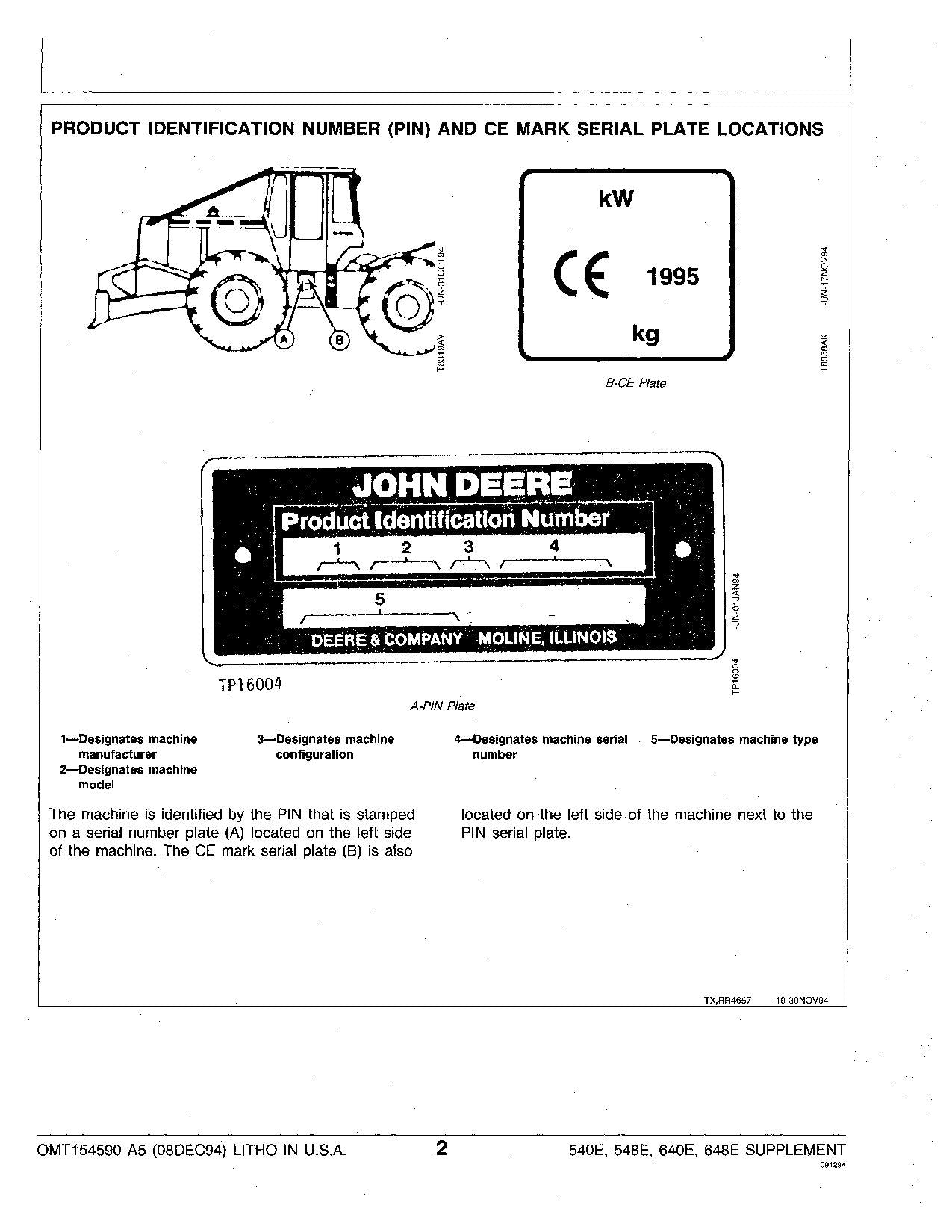 JOHN DEERE 540E 548E 640E 648E SKIDDER OPERATORS MANUAL