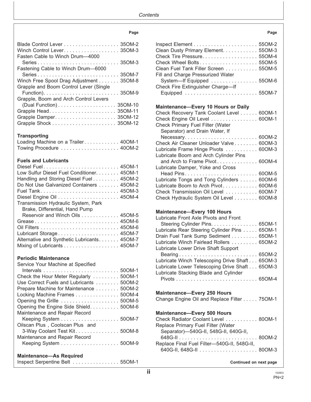 JOHN DEERE 540GII 548GII 640GII 648GII 748GII SKIDDER OPERATORS MANUAL