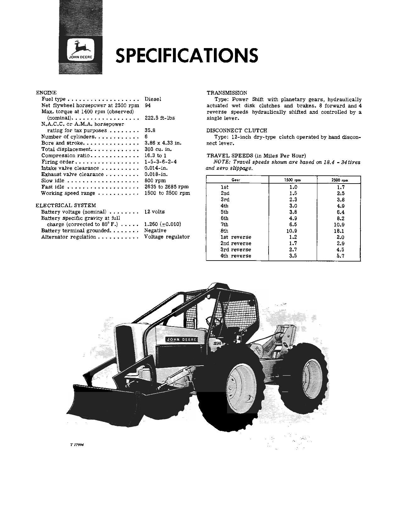 JOHN DEERE 540 SKIDDER - BEDIENUNGSANLEITUNG