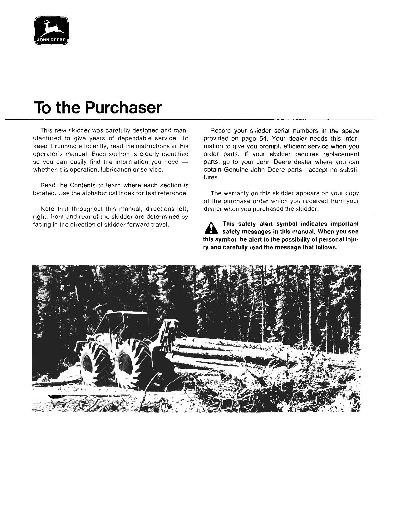 JOHN DEERE 540A SKIDDER OPERATORS MANUAL