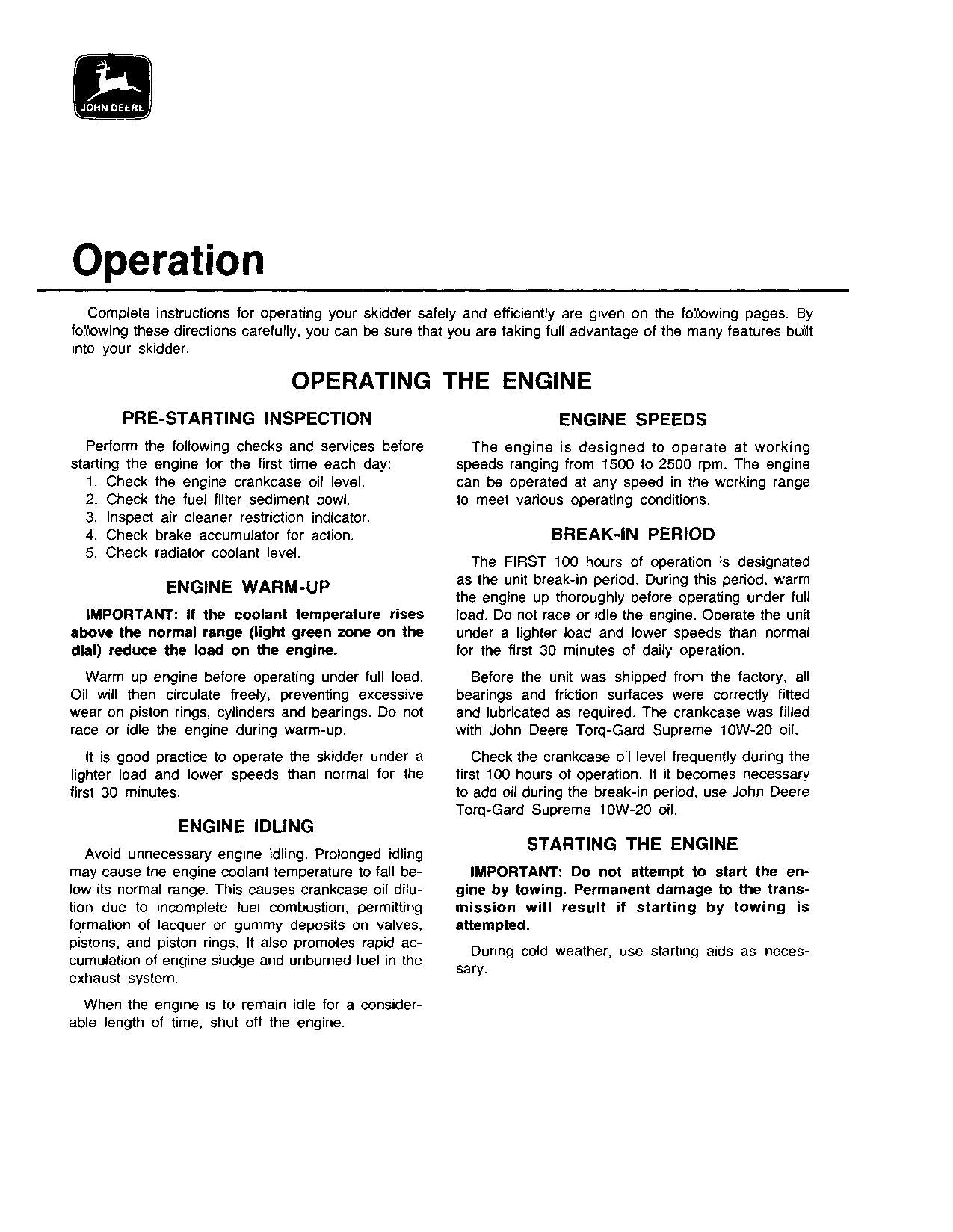 JOHN DEERE 540A SKIDDER OPERATORS MANUAL