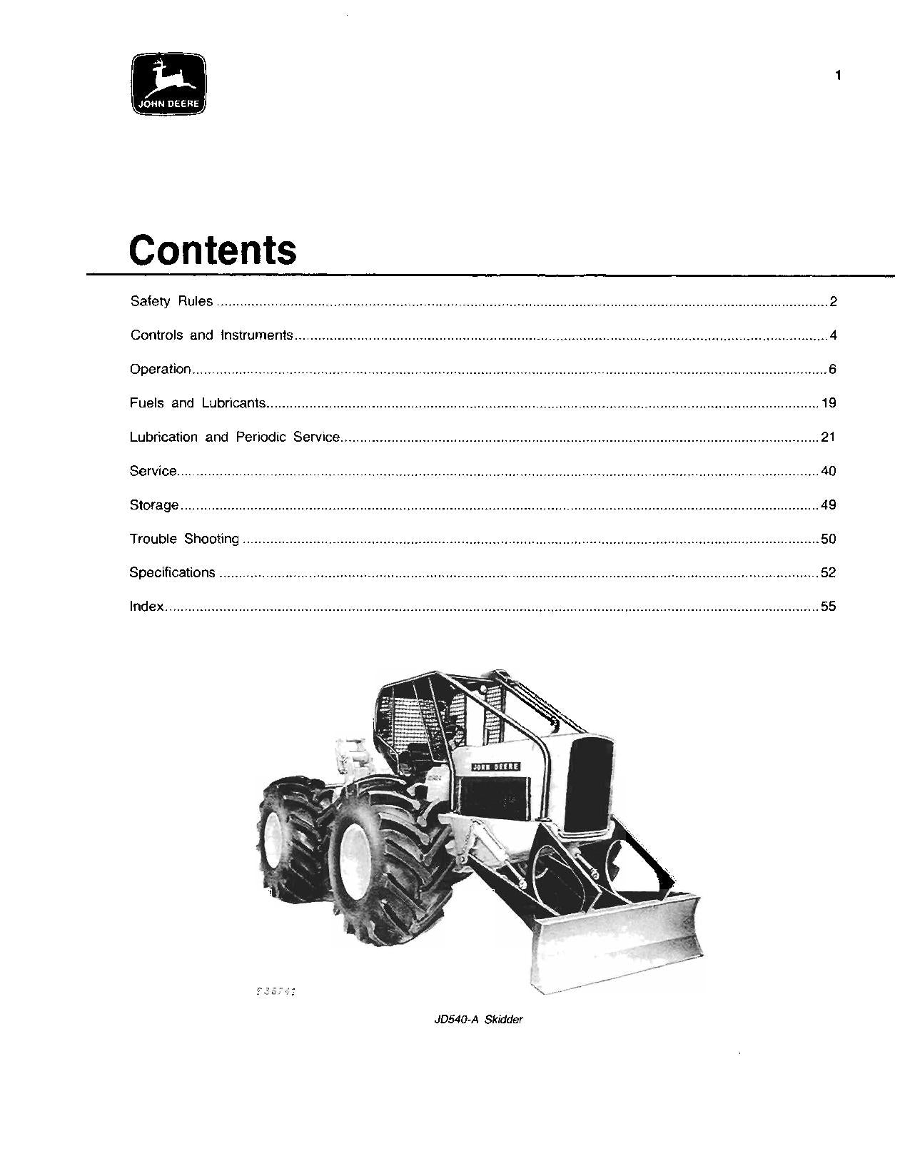 JOHN DEERE 540A SKIDDER OPERATORS MANUAL