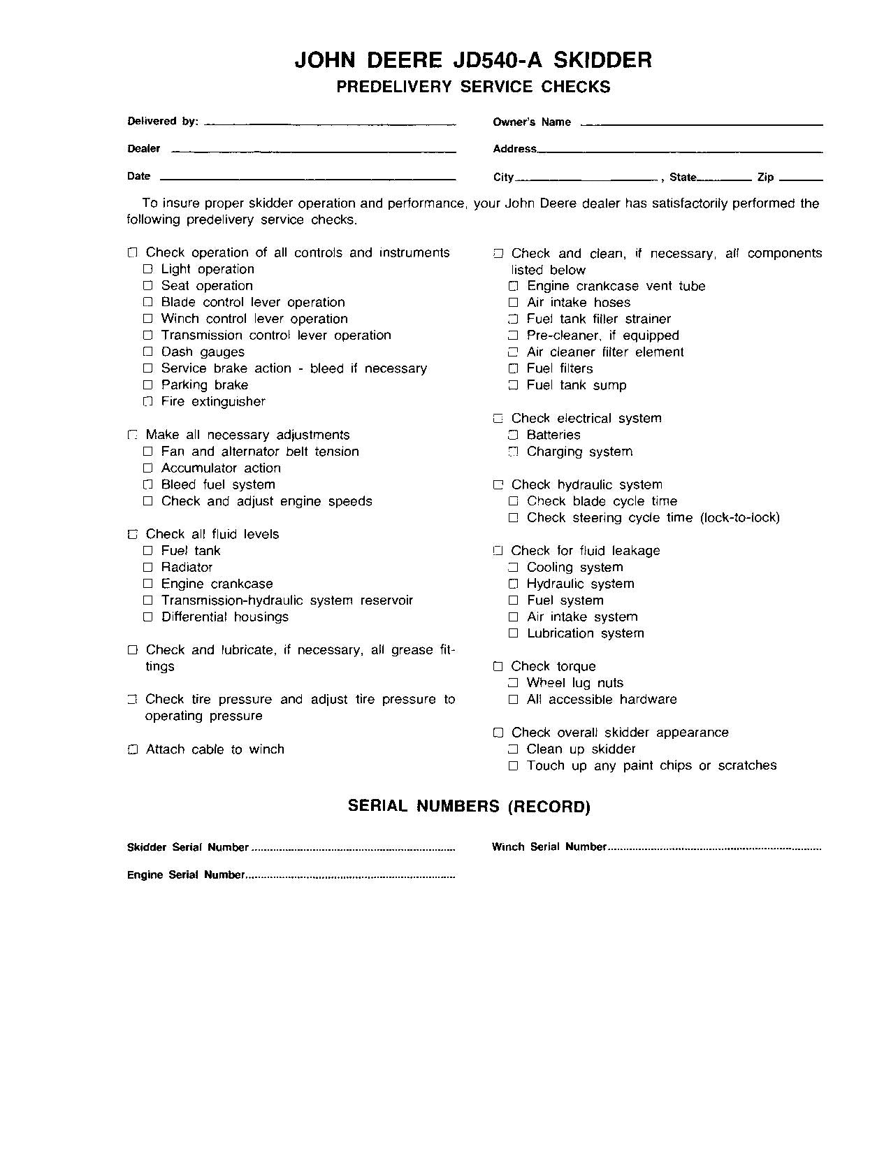 JOHN DEERE 540A SKIDDER OPERATORS MANUAL