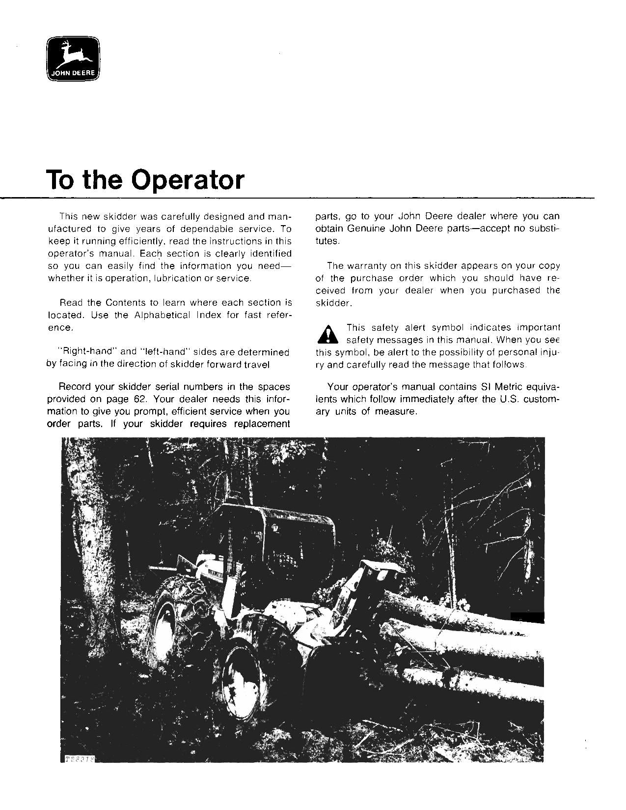 JOHN DEERE 440B SKIDDER OPERATORS MANUAL