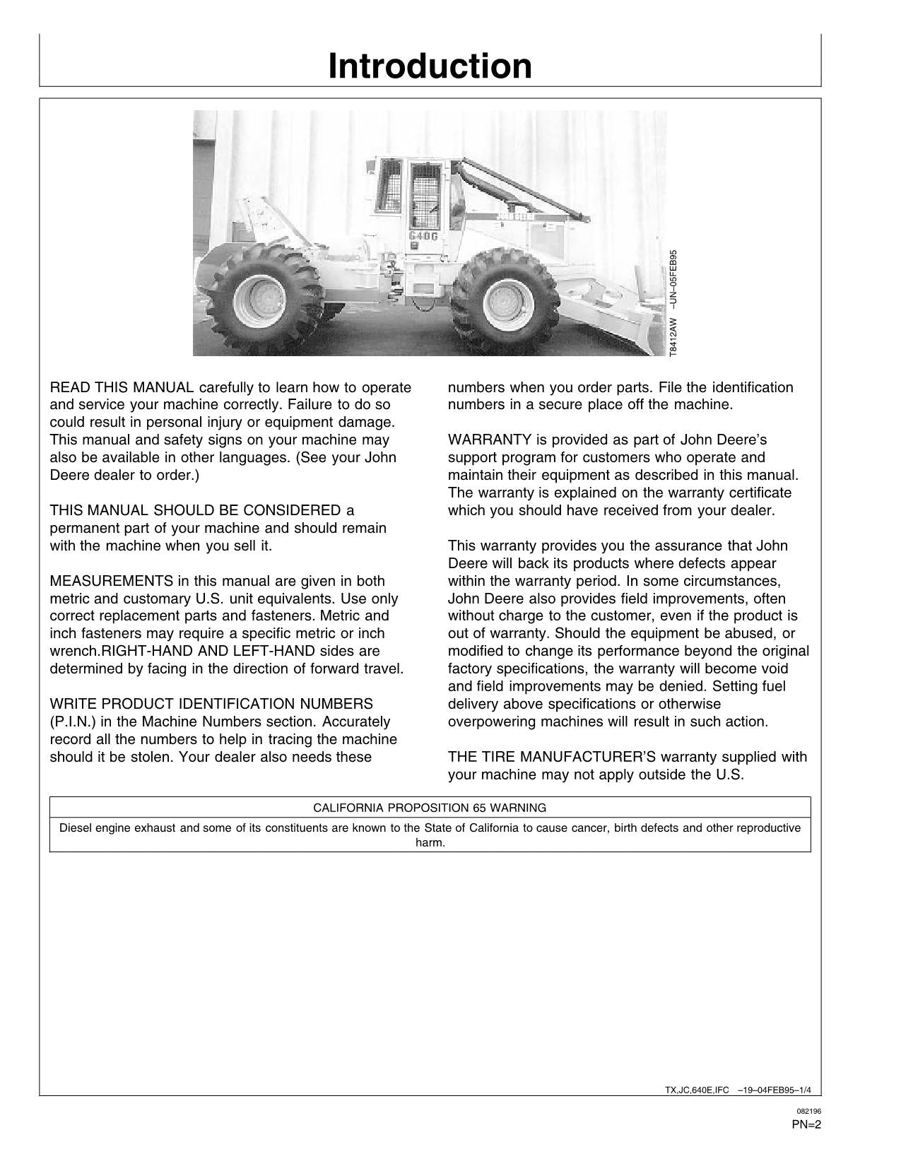 JOHN DEERE 640G 648G SKIDDER OPERATORS MANUAL