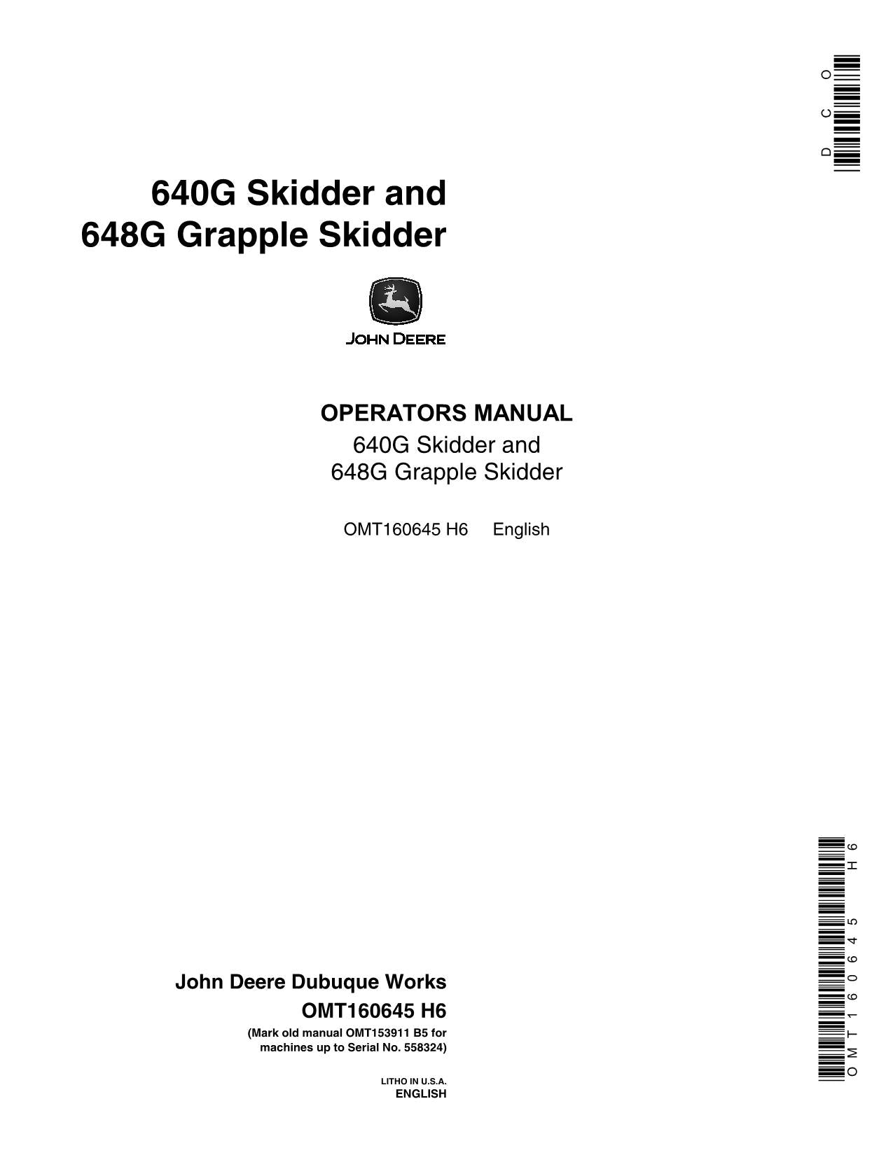 JOHN DEERE 640G 648G SKIDDER OPERATORS MANUAL