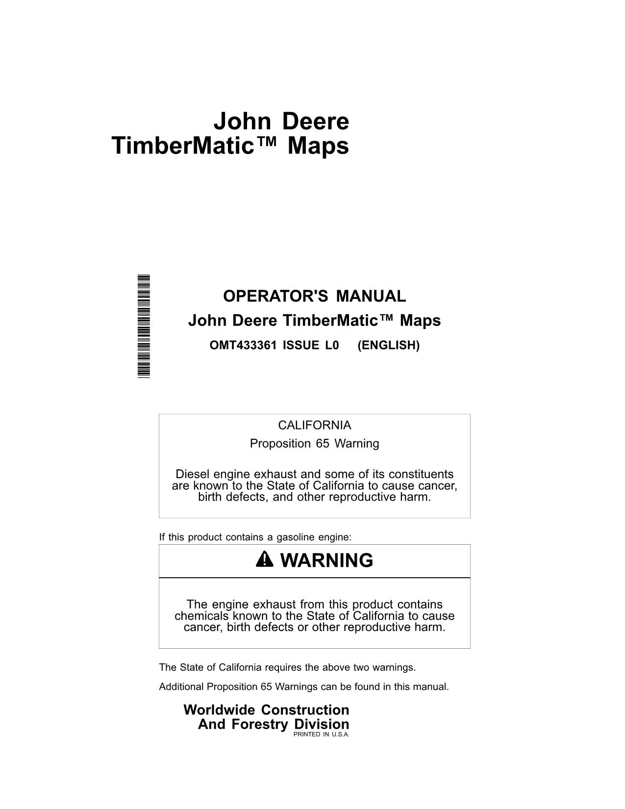 JOHN DEERE TIMBERMATIC MAPS ALL MODELS SKIDDER  OPERATORS MANUAL