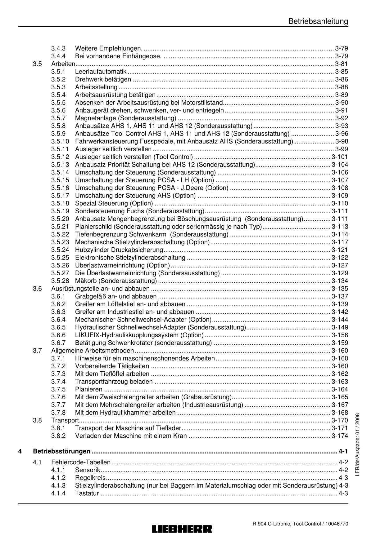 Liebherr R904 C-Litronic TooLControl Bagger Umschlaggerät Betriebsanleitung