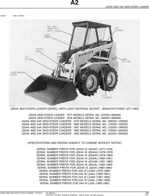 JOHN DEERE 24A SKID STEER PARTS CATALOG MANUAL