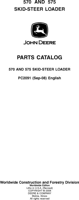 JOHN DEERE 570 575 SKID STEER PARTS CATALOG MANUAL