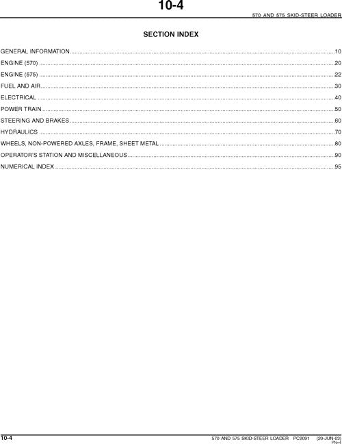 JOHN DEERE 570 575 SKID STEER PARTS CATALOG MANUAL