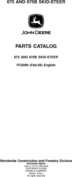 JOHN DEERE 675 675B SKID STEER PARTS CATALOG MANUAL