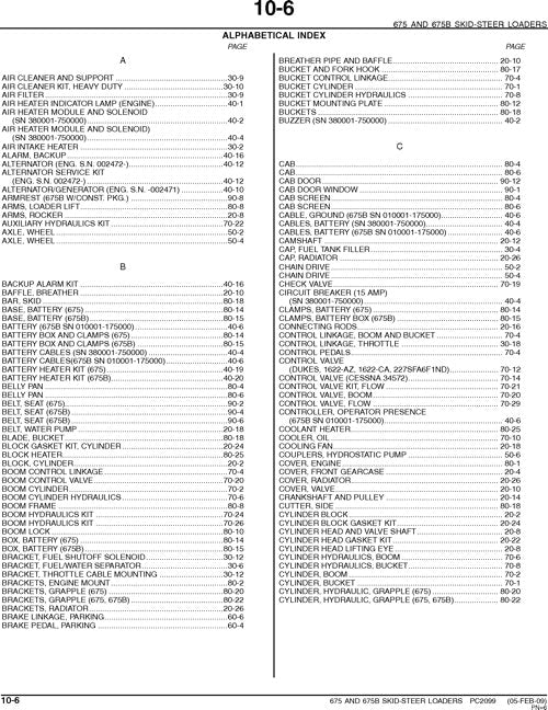 JOHN DEERE 675 675B SKID STEER PARTS CATALOG MANUAL