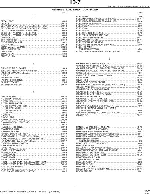 JOHN DEERE 675 675B SKID STEER PARTS CATALOG MANUAL