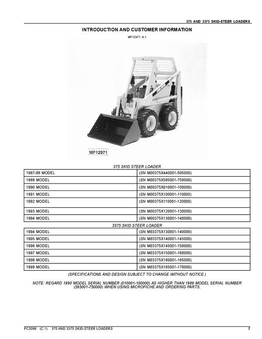 JOHN DEERE 375 3375 KOMPAKTLADER ERSATZTEILKATALOGHANDBUCH