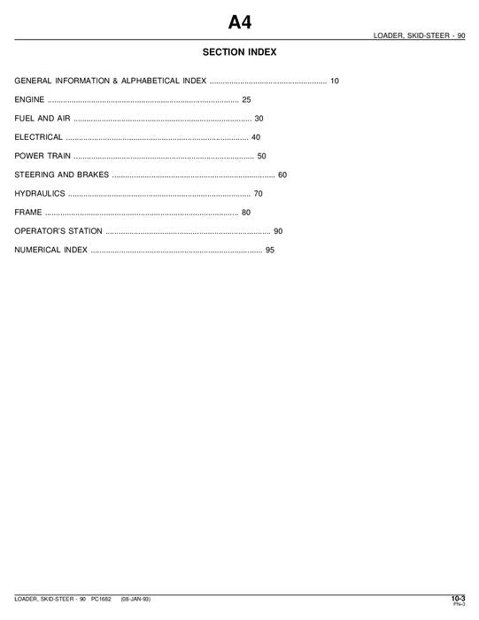 JOHN DEERE 90 SKID STEER PARTS CATALOG MANUAL