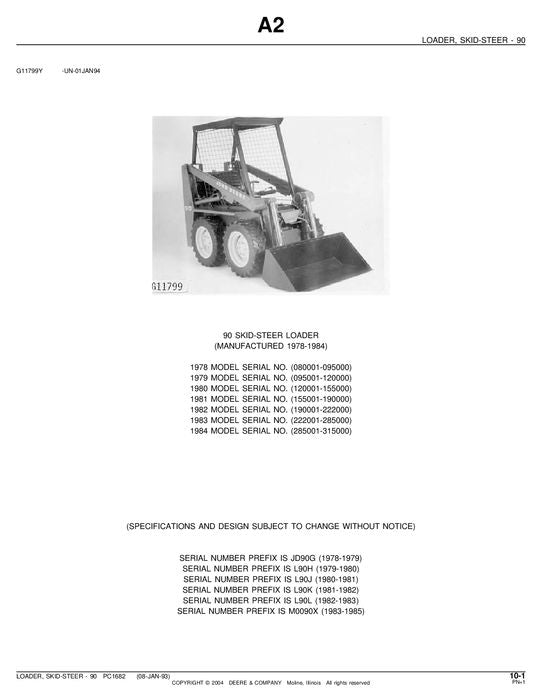 JOHN DEERE 90 SKID STEER PARTS CATALOG MANUAL