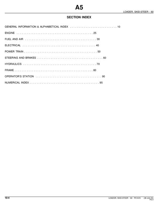 JOHN DEERE 60 SKID STEER PARTS CATALOG MANUAL