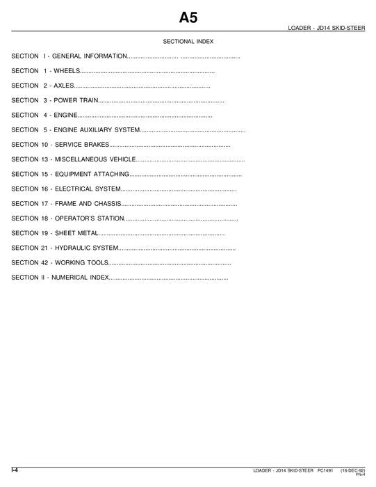 JOHN DEERE 14 SKID STEER PARTS CATALOG MANUAL