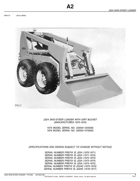 JOHN DEERE 24 SKID STEER PARTS CATALOG MANUAL