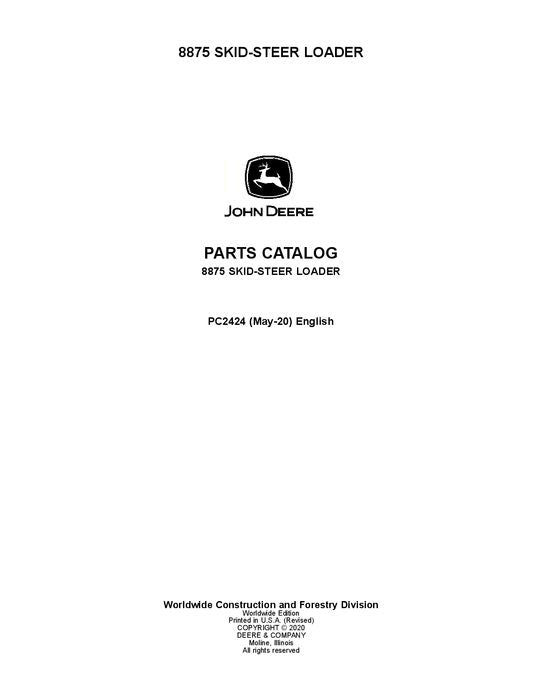 JOHN DEERE 8875 SKID STEER PARTS CATALOG MANUAL