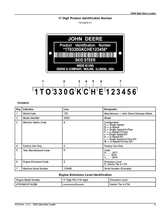 JOHN DEERE 330G SKID STEER PARTS CATALOG MANUAL #1