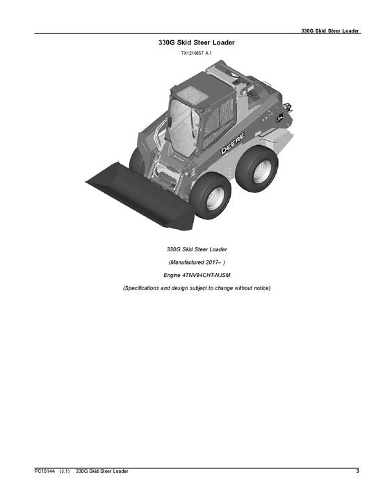 JOHN DEERE 330G SKID STEER PARTS CATALOG MANUAL #1