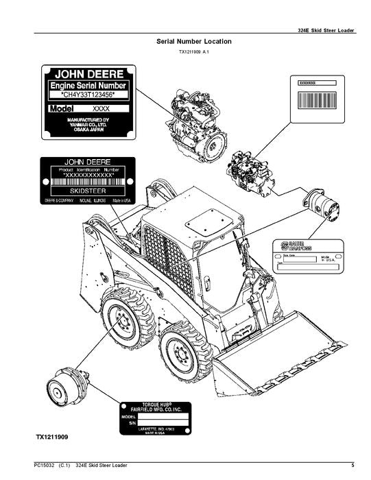 JOHN DEERE 324E SKID STEER PARTS CATALOG MANUAL #1