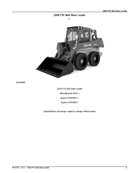 JOHN DEERE 320G SKID STEER PARTS CATALOG MANUAL #1