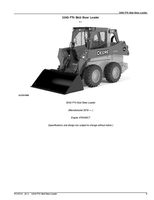 JOHN DEERE 324G SKID STEER PARTS CATALOG MANUAL #1