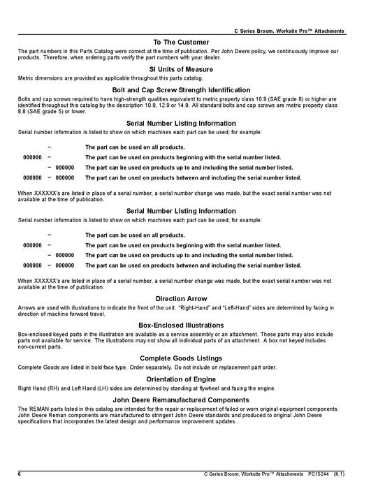 JOHN DEERE SKID STEER PARTS CATALOG MANUAL