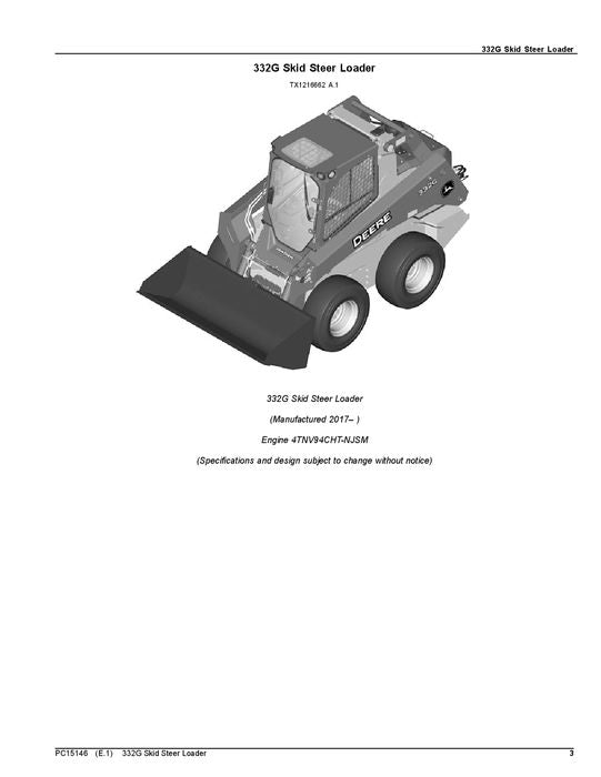 JOHN DEERE 332G SKID STEER PARTS CATALOG MANUAL #2