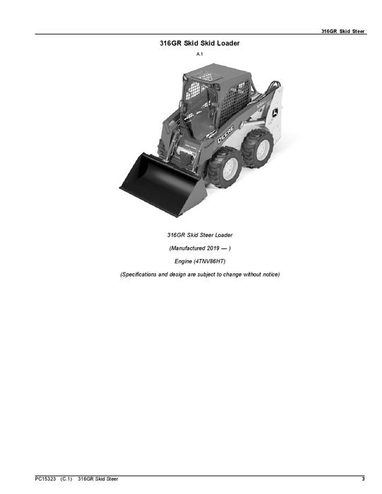 JOHN DEERE 316GR SKID STEER PARTS CATALOG MANUAL #3