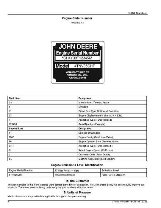 JOHN DEERE 316GR SKID STEER PARTS CATALOG MANUAL #3