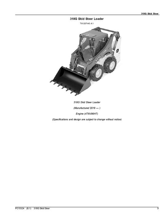 JOHN DEERE 318G SKID STEER PARTS CATALOG MANUAL #3