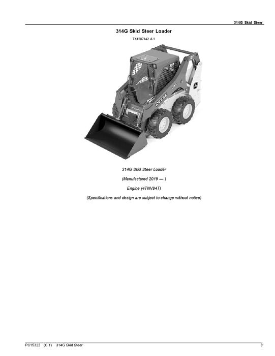 JOHN DEERE 314G SKID STEER PARTS CATALOG MANUAL #1