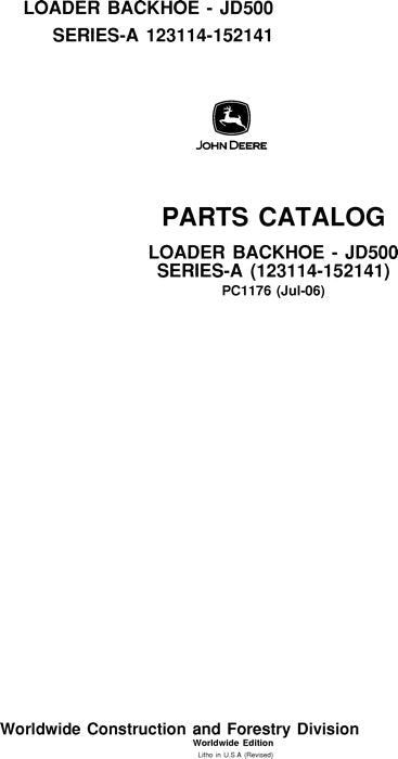 JOHN DEERE 500A TRACTOR LOADER BACKHOE PARTS CATALOG MANUAL PC1176