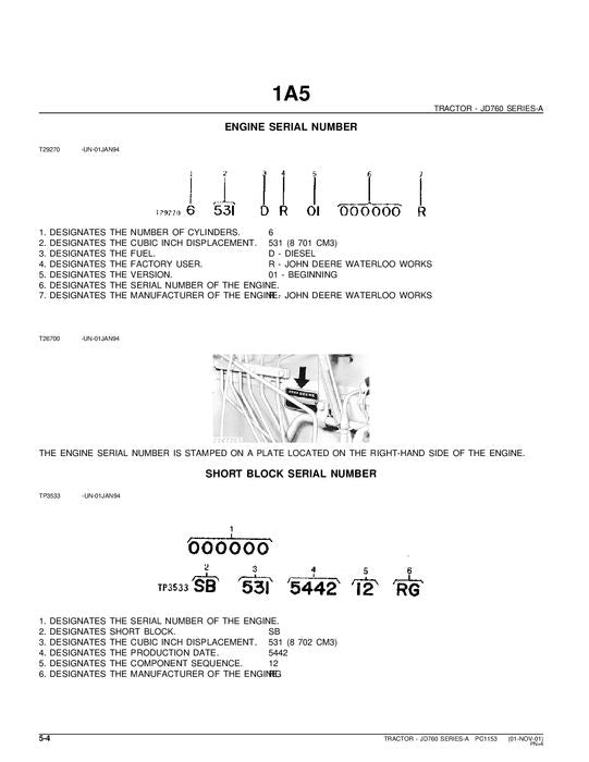 JOHN DEERE 760A TRACTOR PARTS CATALOG MANUAL