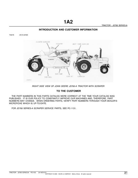 JOHN DEERE 760A TRACTOR PARTS CATALOG MANUAL