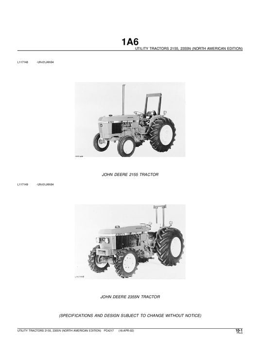 MANUEL DU CATALOGUE DES PIÈCES DE RECHANGE POUR TRACTEUR JOHN DEERE 2155 2355N