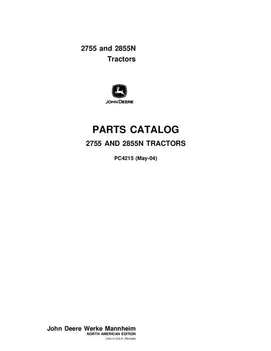 JOHN DEERE 2755 2855N TRACTOR PARTS CATALOG MANUAL